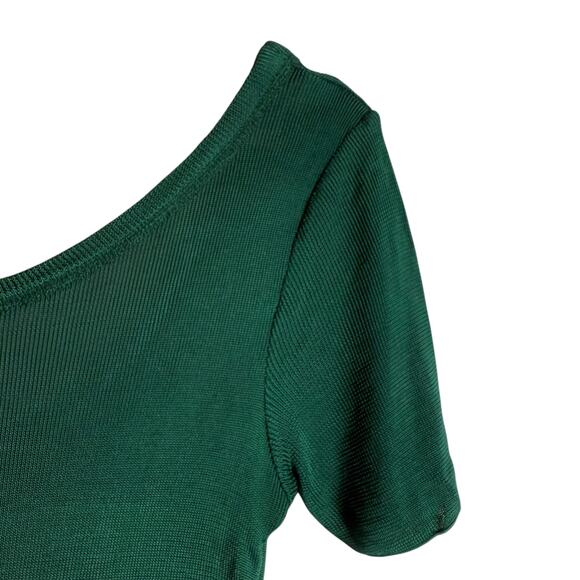 Sandro Green Viscose Knit Short Sleeve Asymmetric Printed Dress Size Small - Picture 4 of 11